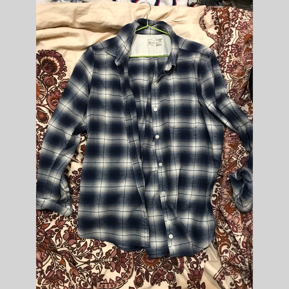 Muji blue flannel boyfriend shirt